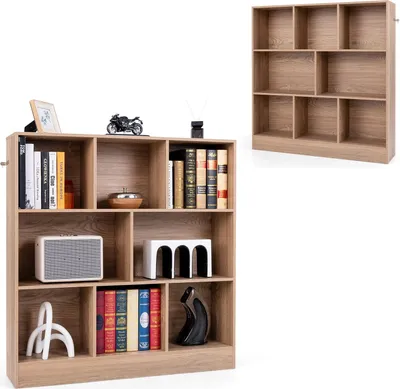 Produktbild von KOMFOTTEU Offenes Bücherregal mit 8 Fächern, 3 Ebenen Würfelregal Bücherschrank freistehend, Standregal Büroregal Holz, Aktenregal 100 x 24 x 104 cm (Natur)