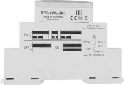 Zdjęcie produktu dla Przekaźnik czasowy z 1 funkcją 1P 12-240V start i reset Przekaźnik RPC-1WU-UNI Relpol 0608