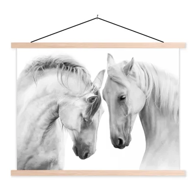 Produktbild von MuchoWow® Textilposter Pferd - Tiere - Porträt - Weiß 120x90 cm mit holzfarbenen Rahmen - Magnetisch