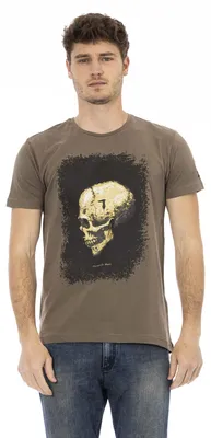 Produktbild von Trussardi Herren T-Shirt, Kurzarm, Rundhalsausschnitt, Goldener Totenkopf-Print, Dunkelblau