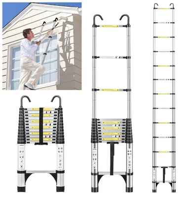 Productafbeelding van Telescopische Ladder 3,8 M Aluminium - Met Haken - 150 Kg Draagkracht