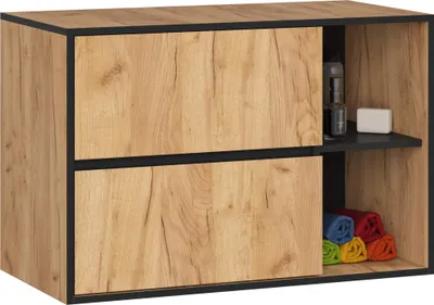 Produktbild von Hängender Waschbeckenunterschrank VAMI Craft Eiche, Schwarz B90xH60xT45,5 cm