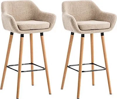 Produktbild von 2er Set Barhocker mit Stoffbezug Und Holzgestell Thekenhocker Barstuhl Rückenlehne Und Fußstütze Beige