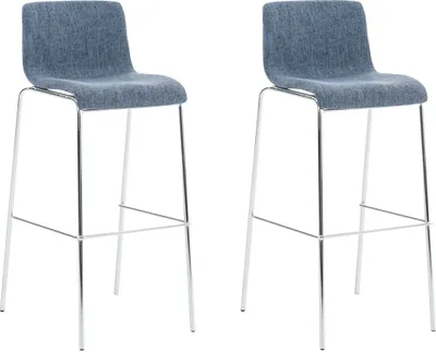Produktbild von TPFLiving 2er Set Barhocker Hope 4-Fuß Gestell Metall in Chromoptik Stoff Blau
