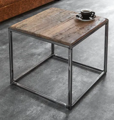 Produktbild von riess-ambiente Industrial Beistelltisch BARRACUDA 40cm recyceltes Massivholz mit geflexten Beinen Couchtisch Tisch