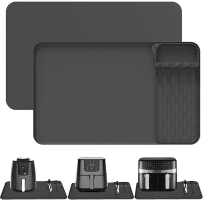 FORSMANO 2-in-1 Silikonmatte für Heißluftfritteuse & Küchenutensilien, Hitzebeständig, Anti-Rutsch, Abnehmbar, Multifunktion, Schwarz