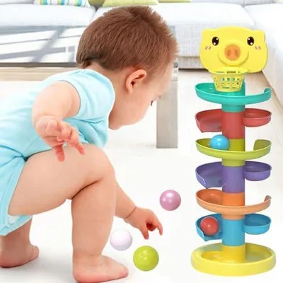 Produktbild von Ballturm – wirbelndes Roll-Rampenspielzeug und buntes Stapelspielzeug mit kreativer, nachhaltiger Konstruktion als Lernspielzeug für Kleinkinder
