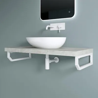 Image de doporro 1 Pièce Équerre de Fixation Blanc Plan de Toilette Étagère Tablette Murale Porte-Serviette en Acier Inoxydable 48x2,5x15cm WH03