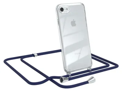 Produktbild von EAZY CASE Handykette kompatibel mit Apple iPhone SE 2020/2022, iPhone 7 / 8, Handyhülle mit Umhängeband, Handykordel, Schutzhülle Clear, Band in Blau