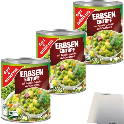Produktbild von Gut & Günstig Erbseneintopf mit Kasseler und Rauchspeck 3er Pack (3x800g)  + usy Block