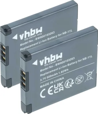 Produktbild von vhbw 2x Akku kompatibel mit Canon IXUS 185, 320 HS, 245 HS, 165, 275 HS, 240 HS, 190, 265, 170 Kamera (500 mAh, 3,7 V, Li-Ion)