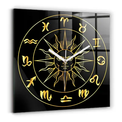 Produktbild von Wallfluent Wanduhr – Stilles Quarzuhrwerk - Uhr Dekoration Wohnzimmer Schlafzimmer Küche - weiße Zeiger - 30x30 cm - Tierkreiszeichen