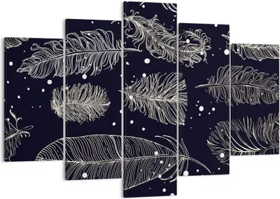 Produktbild von Bild auf Leinwand - Leinwandbild - 5 Teile - Federn Grafiken Gliederung - 150x100cm - Wand Bild - Wanddeko - Wandbilder - Leinwanddruck - Bilder - Wanddekoration - Leinwand bilder - EA150x100-4244