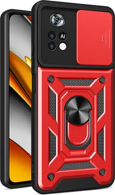Produktbild von Xiaomi Poco X4 Pro 5G Hülle mit Ring Ständer Halter Dia Kameraschutz TPU Bumper Silikon Schutzhülle für Xiaomi Poco X4 Pro 5G Rot