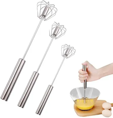 Produktbild von Handmixer, Halbautomatischer Schneebesen aus Edelstahl, Rotierender Halbautomatischer Eierschläger, Handrührgerät zum Kochen von Eiern und Milch in der Küche zu Hause (3 PCS)