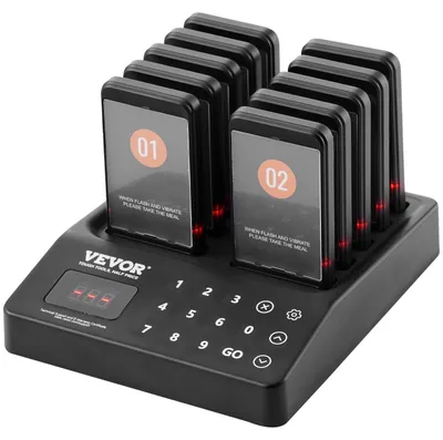 Produktbild von VEVOR Restaurant Pager-System, kabellose 500m Reichweite Warteschlangen-Signal, Gäste-Kunden-Rufbeeper mit Vibration & Blinken, 16 Summen für Food Truck, Kirche, Kindergarten, Krankenhaus, 10, Kapazitiver Touchscreen-c