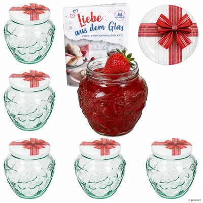 Image de Ensemble de 6 pots en verre de 580 ml, idéal pour la confiture, cadeau, avec couvercle, référence TO82