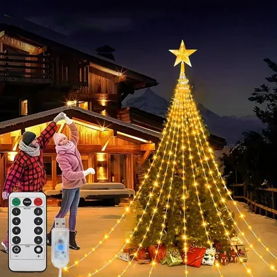Produktbild von LED-Lichterkette für außen, 2 oder 3 m, USB, 8 Leuchtmodi, dimmbar, mit Fernbedienung, IP67, für Weihnachten und Garten-Warmes Weiß, 290LED 3M