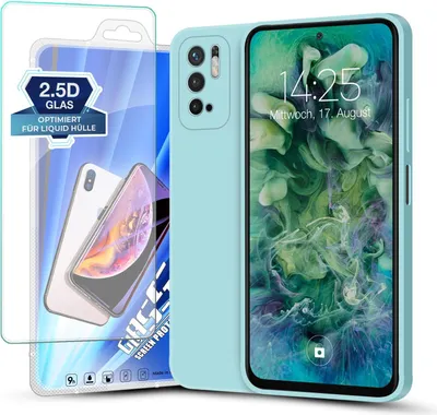 Produktbild von Hülle für Xiaomi Redmi Note 10 5G mit 9H Displayglas Displayschutz Plus Case Cover Bumper Silikon Softgrip Schutzhülle Farbe: Hellblau