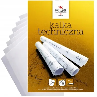 Obrázek produktu pro KOH-I-NOOR transparentní papír A4 - 20 listů - Vysoce kvalitní technická kreslicí fólie 90g/m² - Ideální pro náčrty, architekturu a technické výkresy