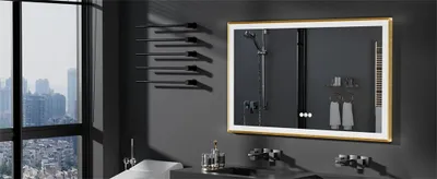 Produktbild von LED-Badezimmerspiegel - Wandmontierter rechteckiger Spiegel - 100 x 60 cm - Aluminiumrahmen - Beschlagfrei - Dimmbare Frontbeleuchtung - 3 Lichtfarben