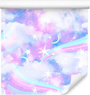 Produktbild von 10m VLIES TAPETE Rolle Kinderzimmer Himmel Regenbogen Wolken Sterne XXL