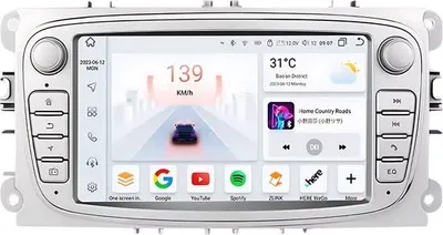 Obrázek produktu pro Autorádio s Bluetooth a CarPlay – pro Ford Focus, S-Max, Mondeo, Galaxy, C-Max, Kuga – kompatibilní s Apple a Android – stereo systém – navigační systém – 4 GB RAM, 32 GB interní paměti – 7palcový displej