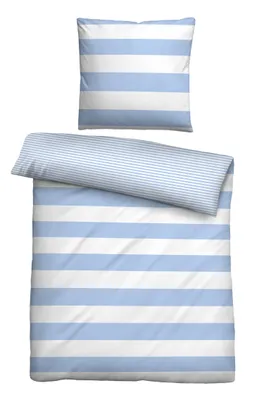 Produktbild von Traumhaft Schlafen Castell Markenbettwäsche 0060453 Baumwoll Satin Bettwäsche GESTREIFT color: eisblau, size: 1x 155x220 cm + 1x 80x80 cm