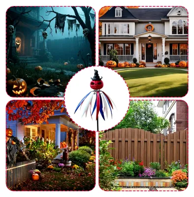 Produktbild von Windspiel für Garten und Außenbereich - Garten-Windspinner mit Kürbis und Vogelscheuche für Halloween-Dekoration