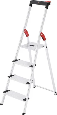 Imagen del producto de Silecomplaza Escalera de aluminio ComfortLine L75 con 4 escalones XXL, capacidad de hasta 150 kg, color plateado