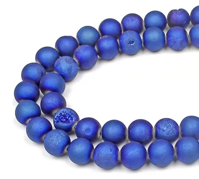 Zdjęcie produktu dla Koraliki do nawlekania, 10 mm, niebieskie, geoda z agatu, 35 sztuk