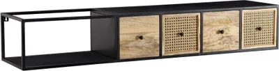 Produktbild von WOHNLING Lowboard Hängend Mango Massivholz / Metall 150x25x35 cm TV-Schrank Schwarz, Design Fernsehtisch Wiener Geflecht Modern, Fernsehschrank Wand, TV-Kommode Fernsehkommode zum Aufhängen