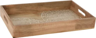 Image de Plateau de service Excellent Houseware, en bois de manguier, 38 x 24 x 6,5 cm, marron