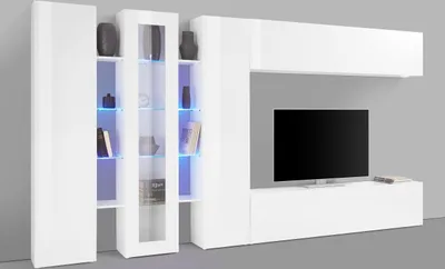 Produktbild von Wohnwand >Benevent< (7-teilig) in Weiß Hochglanz - 380x180x30 (BxHxT)