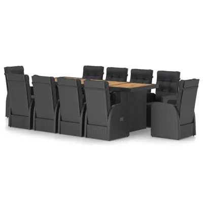 Produktbild von 11-tlg. Garten-Essgruppe mit Kissen Poly Rattan Schwarz