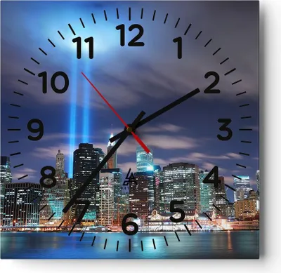 Produktbild von Wanduhr - Quadrat - Glasuhr - Wolkenkratzer Lichter Ansicht - 40x40cm - Schleichendes Uhrwerk - Lautlos - zum Aufhängen bereit - Dekoration Modern - Wanddekoration aus Glas - C4AC40x40-0220