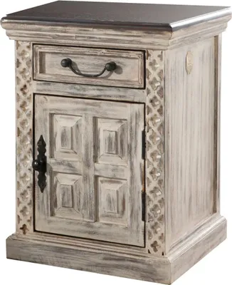 Image de MASSIVMOEBEL24 | Table de nuit 45x40 Manguier ciré Blanc antique CASTLE-ANTIK #259