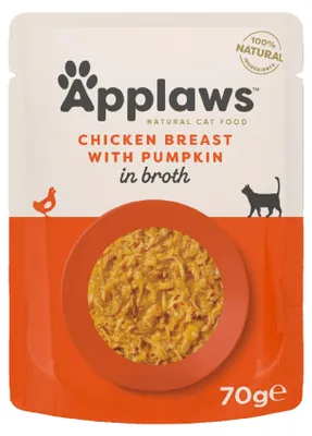 Image de APPLAWS Poitrines de poulet à la citrouille dans du bouillon - nourriture humide pour chat - 70g