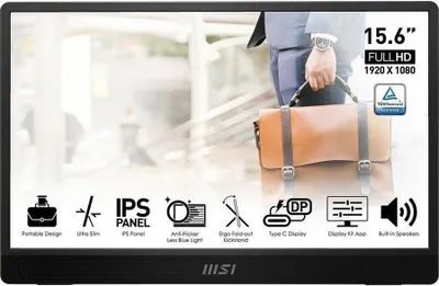 Produktbild von MSI Pro MP161DE, 39,6 cm (15.6"), 1920 x 1080 Pixel, Full HD, LED, 4 ms, Schwarz