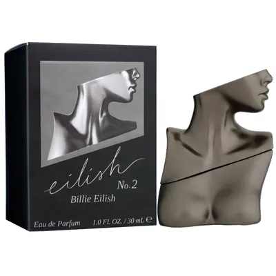 A perfume bottle and its packaging are displayed against a white background.