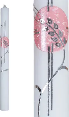 Produktbild von Kommunionkerze Taufkerze Kerze zur Kommunion Taufe 35/400 rosa Silber C112/RS inkl. Kerzenhalter
