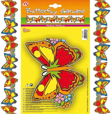 Produktbild von Schmetterling Girlande 3m lang, mit Schmetterlingsmotiven von ca. 18x16cm