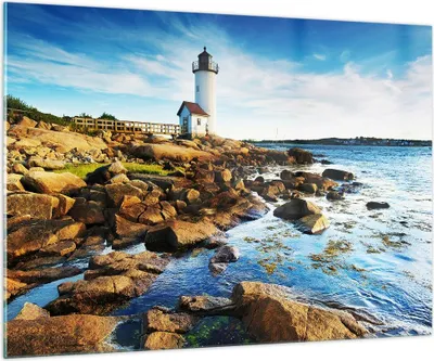 Produktbild von Bilder auf glas - Leuchtturm Ufer Wolke Landschaft - 100x70cm - Glasbilder - Wandbilder - Kunstdruck - zum Aufhängen bereit - Wanddekoration aus Glas - Glas Bilder - Wandbild auf Glas - GAA100x70-2973