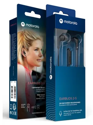 Productafbeelding van Motorola Sound In-Ear Oordopjes 2-S Zwart Noise Isolation Comfortabele en Lichtgewicht Pasvorm Oordopjes met Draad In-Line Microfoon Handsfree Bellen