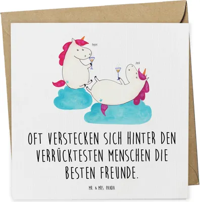 Produktbild von Mr. & Mrs. Panda Grußkarte Einhorn Sekt - Weiß - Geschenk, anlasskarte, Beste, Spaß, Klappkarte, Unicorn, Party, doppelkarte, Einhörner, faltkarte, Glückwunschkarte