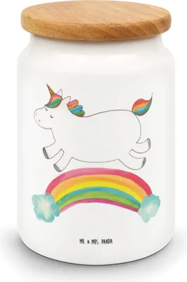 Produktbild von Mr. & Mrs. Panda Dose Einhorn Regenbogen - Weiß - Geschenk, Glitzer, Vorratsdose, Unicorn, Einhornpower, müslidose, Aufbewahrungsdose, Keksdose, Lebensmittelbehälter