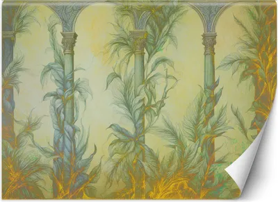 Produktbild von Vlies fototapete Boho Säulen und Blätter 250x175 cm Feeby Gelb inkl. Kleber einfache Montage