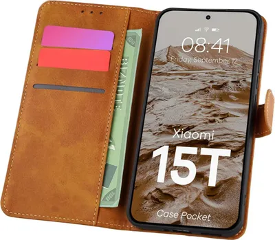 Produktbild von Handyhülle mit Klappe für Xiaomi 15T, Bizon Case Pocket, Braun