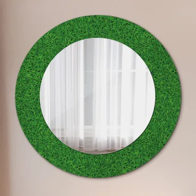 Produktbild von Zrkadlo Ø50cm - Sklenený rám s potlačou - Nástenné zrkadlo spálňa - Zelená tráva
