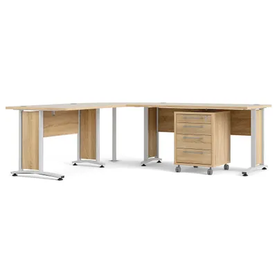 Produktbild von Prisme Eckschreibtisch mit Rollcontainer Eiche Nachbildung, weiss
